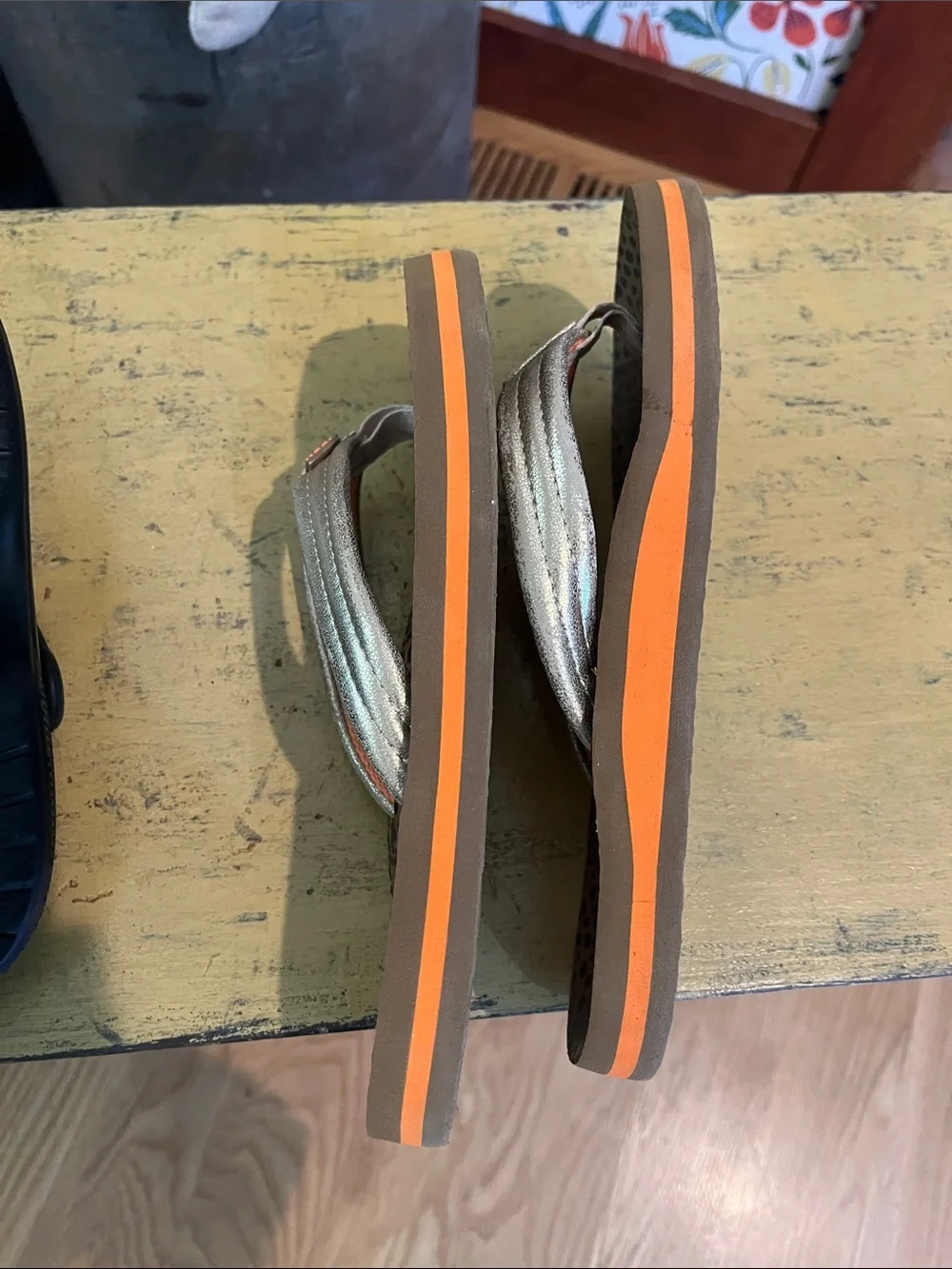 Reef Metallic Gold and Orange Leopard-Print Flip Flops